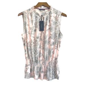 NWT Tommy Hilfiger Blouse Smocked Peplum Waist Tie Neck Sleeveless